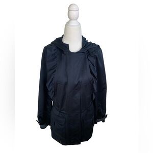 Joie Women's Blue Satin Ruffle Drawstring Hooded Jacket sz XS